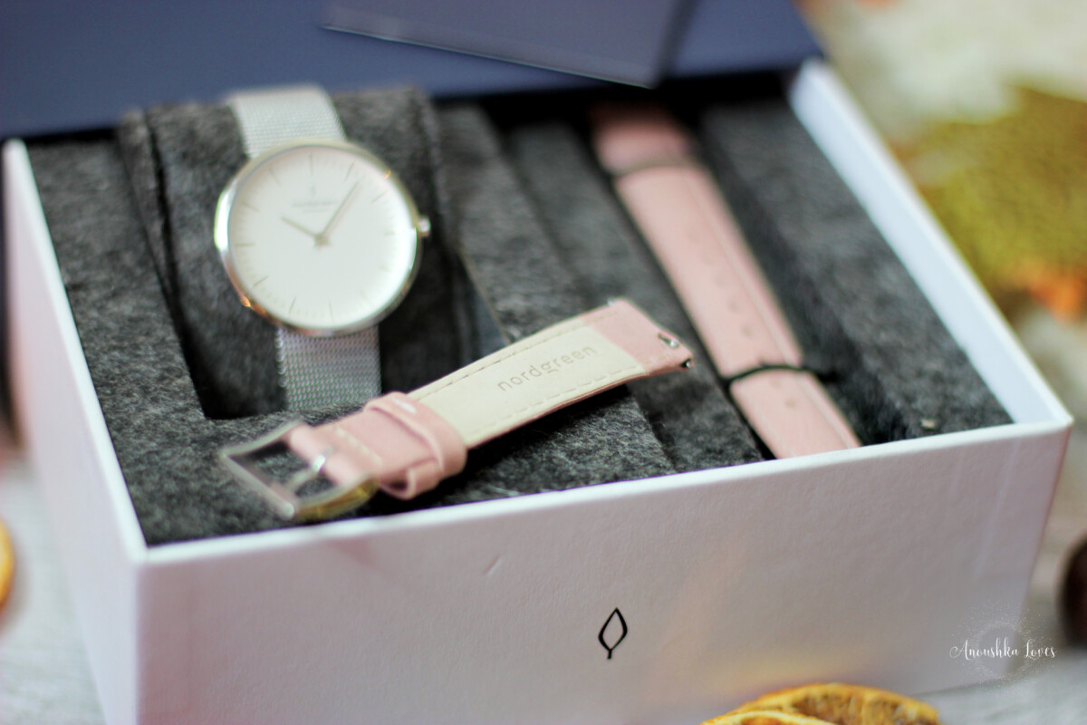 Nordgreen Infinity Watch silver mesh strap pink leather (5)